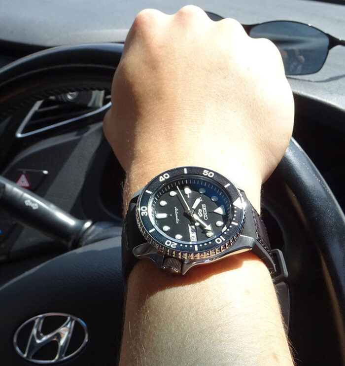 Seiko 5 Sports SKX Automatic Black Dial Black Leather Strap Watch for Men - SRPD55K2 - Image 8